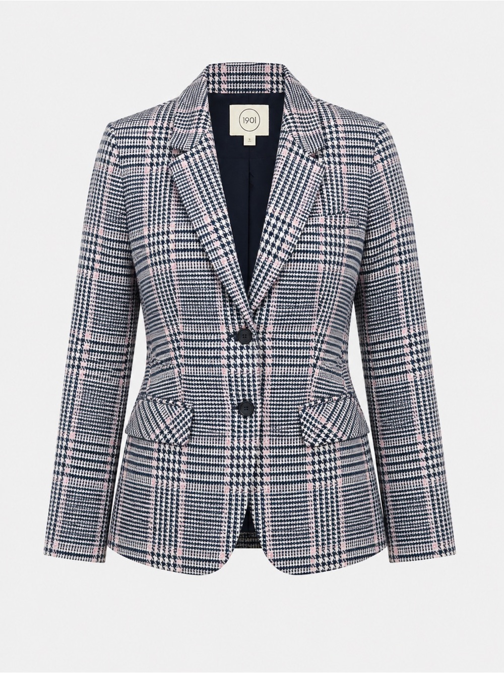 1901 Black and Pink Plaid Tailored Blazer
